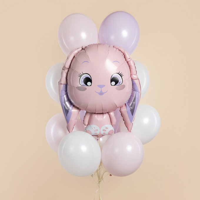 Воздушный шар фольгированный  Фигура 32"/81 см Милый зайка розовый