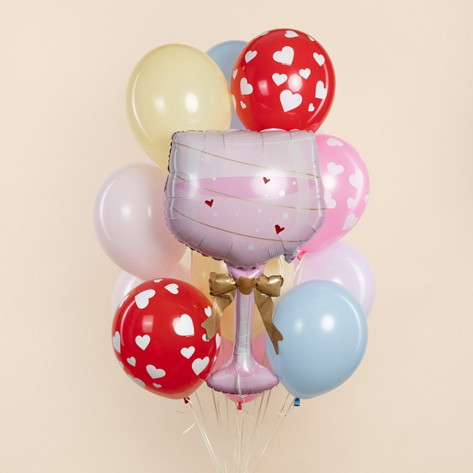 Воздушный шар фольгированный Фигура 35"/89 см Бокал золотой бант розовый