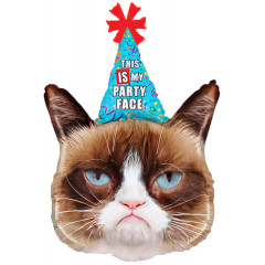 Воздушный шар фольгированный Фигура 35"/89 см Сердитая кошка в колпаке