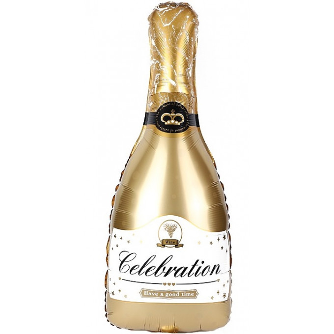 Воздушный шар фольгированный  Фигура 37"/94 см Бутылка Шампанское золото