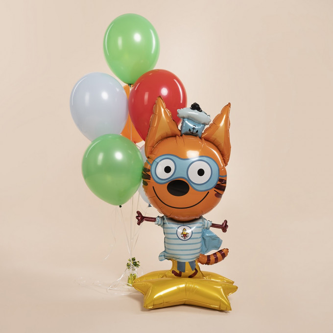 Воздушный шар фольгированный Фигура на подставке 48"/122 см Три Кота Коржик