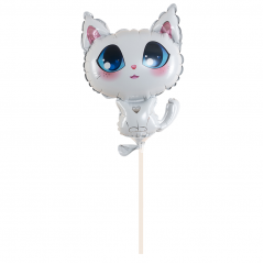 Воздушный шар фольгированный Мини-фигура 15"/38 см Котенок Белый