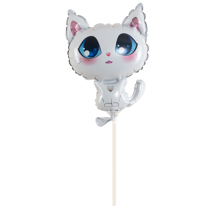 Воздушный шар фольгированный Мини-фигура 15"/38 см Котенок Белый