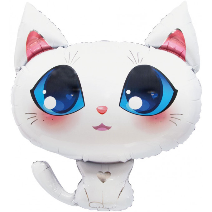 Воздушный шар фольгированный Мини-фигура 15"/38 см Котенок Белый