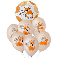 Набор шаров С ДР Корги (фольга Круг + 6 шт латекс)
