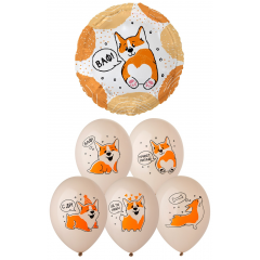 Набор шаров С ДР Корги (фольга Круг + 6 шт латекс)