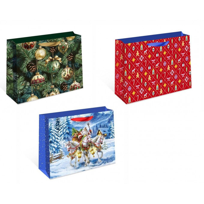 Набор пакетов подарочнных Люкс 50*40*25 см Новый год 3в*2 шт