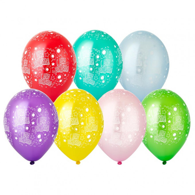 Воздушный шар латексный с рисунком 14" металл шелкография С Днем рождения! шары ассорти