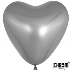 Воздушный шар латексный 12''/30 см Хром Сердце Серебро 50 шт