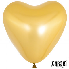 Воздушный шар латексный 12''/30 см  Хром Сердце Золото 50 шт