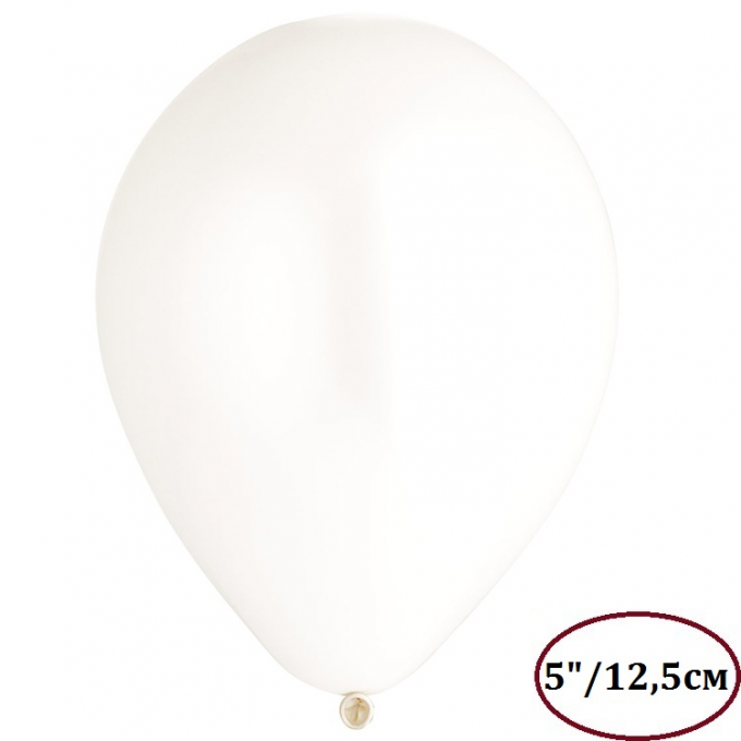 Воздушный шар латексный без рисунка 5"/01 Пастель Белый/White
