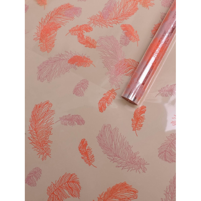 Пленка цветная 60см Перышки ПУДРА/ПЕРСИКОВЫЙ