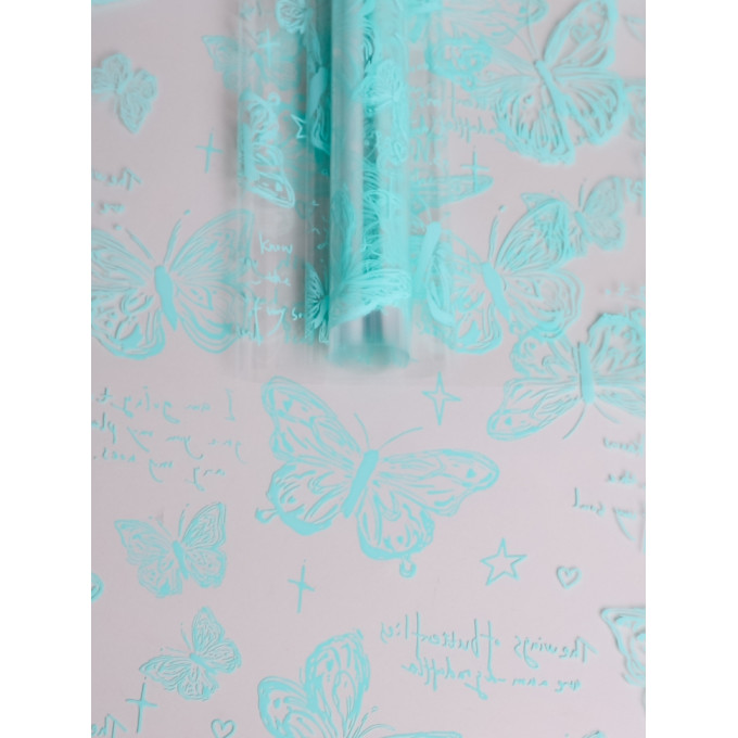 Пленка цветная 70см/200гр Бабочки МЯТНЫЙ