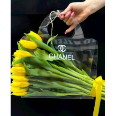 Сумка-переноска для цветов "Chanel" 18,5*8*17см ручка 7,5см, 800мкр ПРОЗРАЧНАЯ