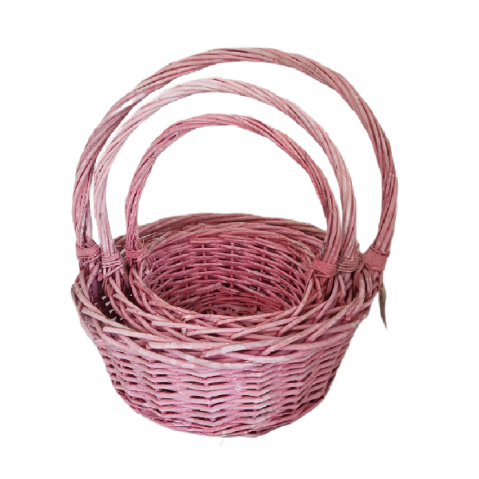 Корзина Ива Круг 33*33*13, 29*29*12, 23*23*10 Розовый из 3 шт