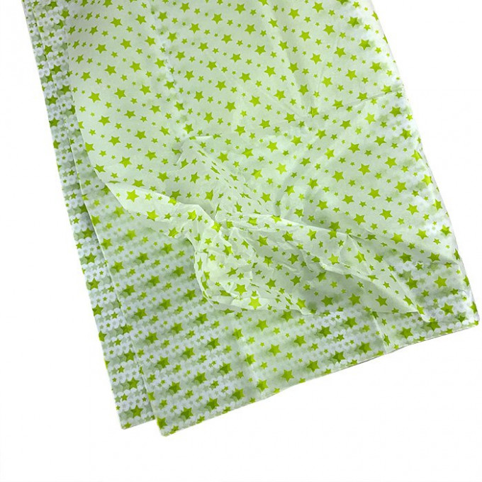 Бумага тишью 50*75 см 10 листов САЛАТОВЫЕ ЗВЕЗДЫ
