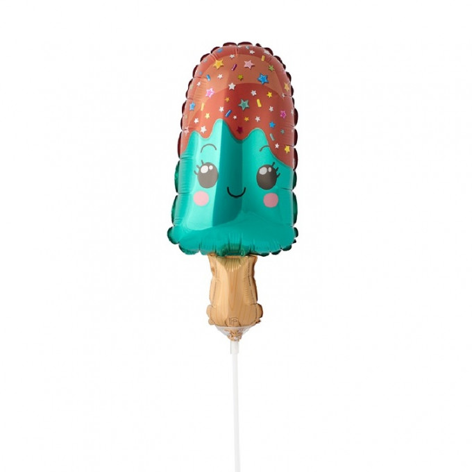 Воздушный шар фольгированный мини-фигура  13" Мороженое Эскимо бирюзовое 33 см