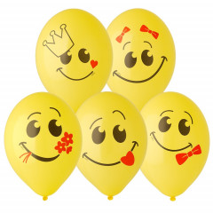 Воздушный шар латексный с рисунком 14" пастель шелкография Улыбка 2цв желтый 50 шт