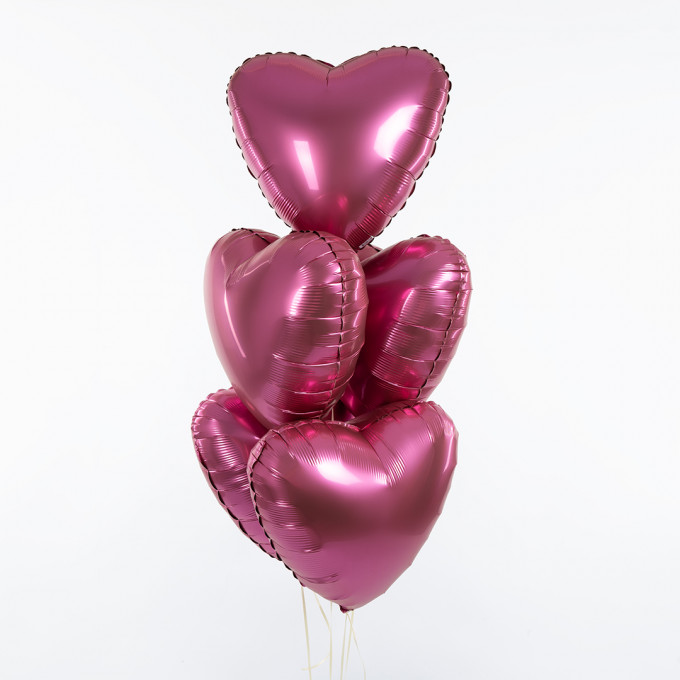 Набор шаров с гелием фольга  Сердце "Гранат"  5шт