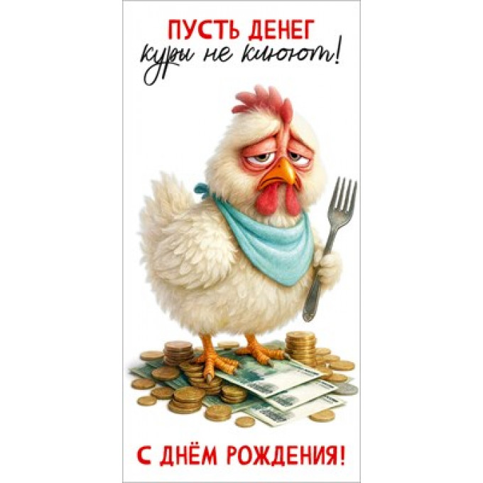 Конверт для денег "Пусть денег куры не клюют! С Днём рождения!"