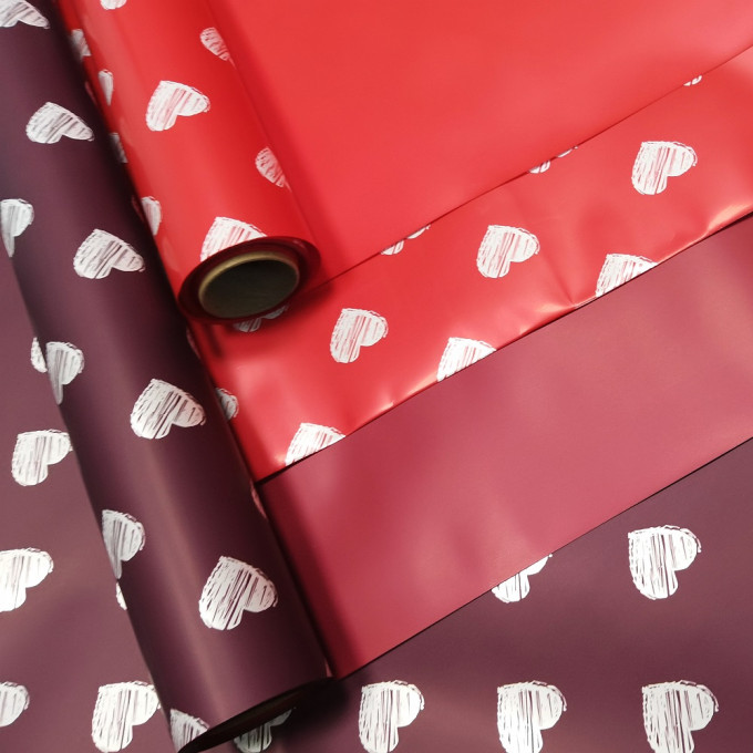 Пленка матовая 57см*10м 65мкм От всего сердца КРАСНЫЙ