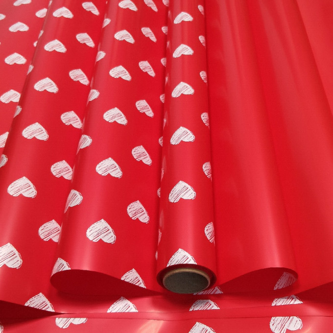 Пленка матовая 57см*10м 65мкм От всего сердца КРАСНЫЙ