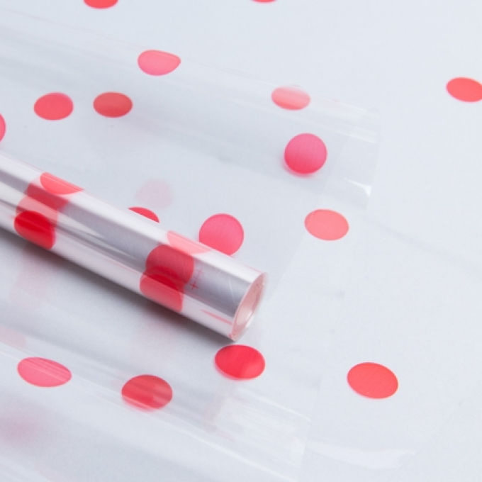 Пленка цветная 70см/200гр Горошины красный