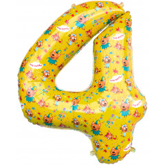 Воздушный шар фольгированный 34"/86 cм Цифра, 4 Три Кота, Желтый, в упаковке
