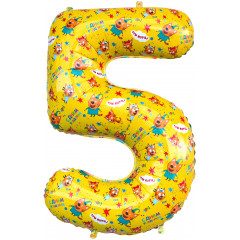 Воздушный шар фольгированный 34"/86 cм Цифра, 5 Три Кота, Желтый, в упаковке