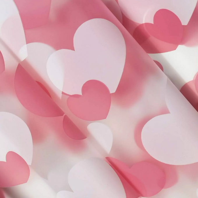 Пленка матовая 60см*10м Сердца РОЗОВЫЙ