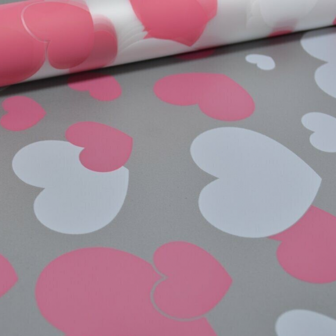 Пленка матовая 60см*10м Сердца РОЗОВЫЙ