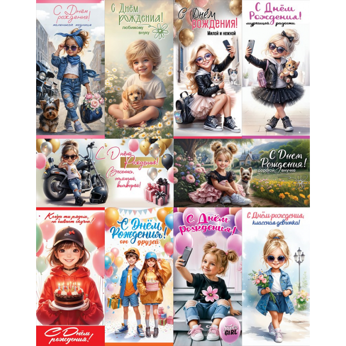 Конверт для денег С Днем рождения! Детские Микс (10в*2)