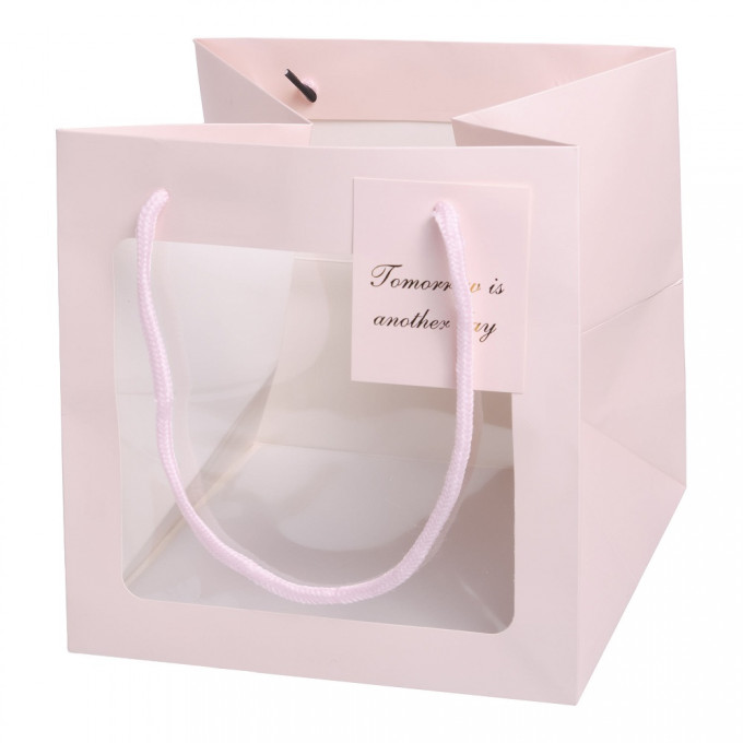 Пакет подарочный с окном 21*21*21см РОЗОВЫЙ