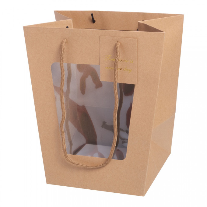 Пакет подарочный с окном 28*25*18см КРАФТ