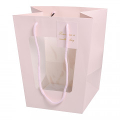 Пакет подарочный с окном 28*25*18см РОЗОВЫЙ