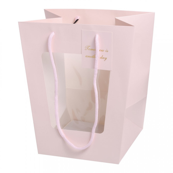 Пакет подарочный с окном 28*25*18см РОЗОВЫЙ