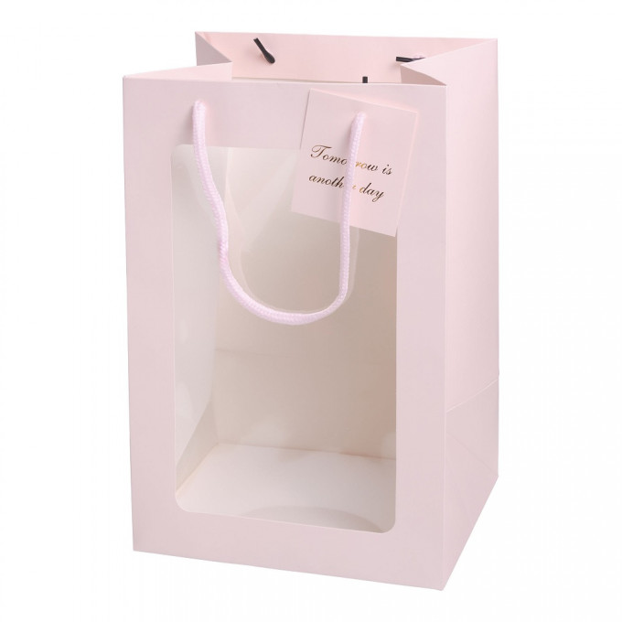 Пакет подарочный с окном 30*20*15см РОЗОВЫЙ