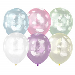 Шар с рисунком 12" пастель шелкография  С ДНЕМ РОЖДЕНИЯ Перья 25шт