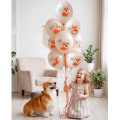Набор шаров с гелием С Днем Рождения! Корги (9 шт)