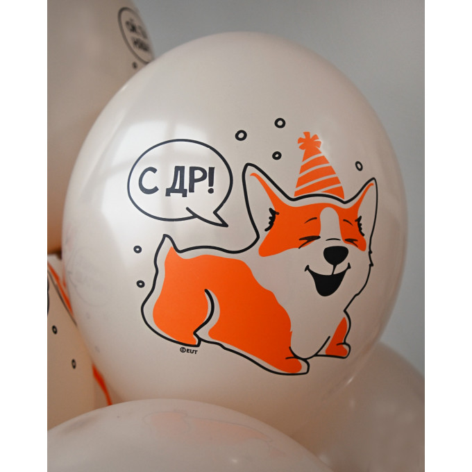 Набор шаров с гелием С Днем Рождения! Корги (9 шт)