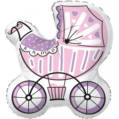 Воздушный шар фольгированный 29" Фигура Коляска для девочки розовая