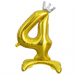 Воздушный шар фольгированный 32" ЦИФРА 4 Gold на подставке Корона 81 см