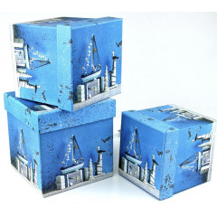 коробка подарочная набор из 3 шт Куб 16*16*16 см МОРСКОЙ ДИЗАЙН