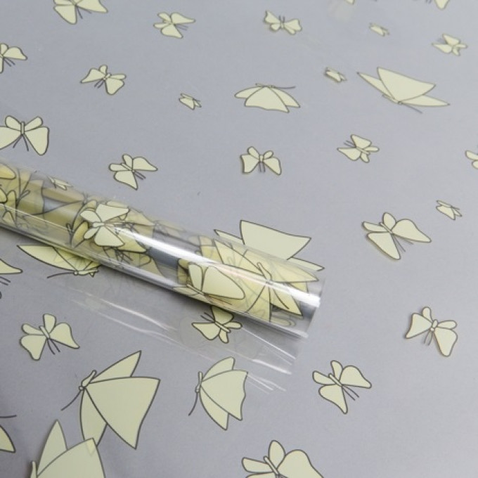 Пленка цветная 60см Мотыльки ЖЕЛТЫЙ НЕЖНЫЙ