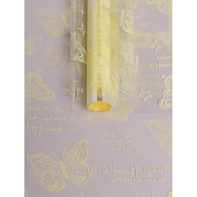 Пленка цветная 70см/200гр Бабочки ЖЕЛТЫЙ НЕЖНЫЙ