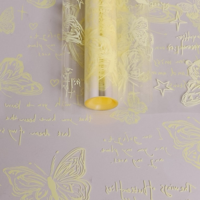 Пленка цветная 70см/200гр Бабочки ЖЕЛТЫЙ НЕЖНЫЙ