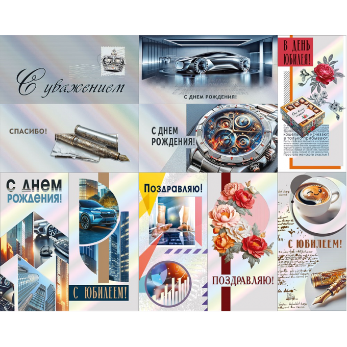 Конверт для денег Поздравительные ГОЛОГРАФИЯ Микс (10в*1)