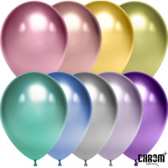 Воздушный шар латексный 12''/30 см хром Ассорти, 9 цветов, 50 шт