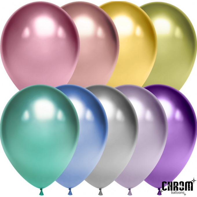 Воздушный шар латексный 12''/30 см хром Ассорти, 9 цветов, 50 шт