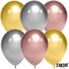 Воздушный шар латексный  12''/30 см хром Ассорти Делюкс, 50 шт